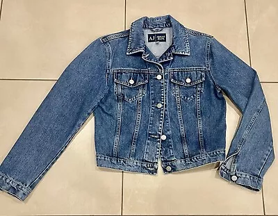 Armani Jeans Denim Jacket Size Au 10-12 Crop Indigo • $39.95