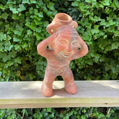 Vintage 12  INAH Pre Columbian Museum Replica Terra Cotta Clay Pottery Carrier • $30