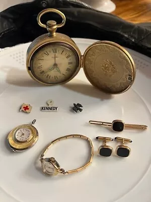 Jewelry Mix Vintage Watches Krementz Swiss Benrus Kennedy Pin Cufflinks Tie Bar  • $19.99
