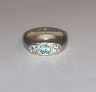 Nice Vintage 14k White Gold Aquamarine Diamonds Ring Size 5 Hallmark B14K • $425