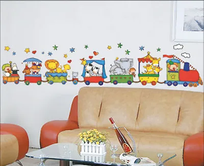 £9.99 • Buy Train Cartoon Circus Animals Childrens Wall Stickers  Nursery Play Room H1222 