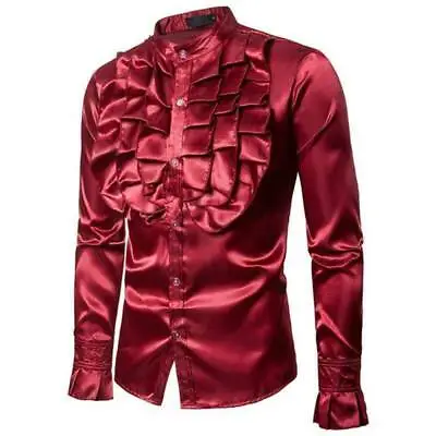 Men's Chic Frill Ruffle Costume Shirt 60s 70s Formal Party Disco Baquet Wedding • $27.95