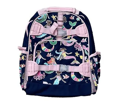 New! Pottery Barn Kids Girls Large BACKPACK Monogram CHARLOTTE Mermaid Navy Pink • $40