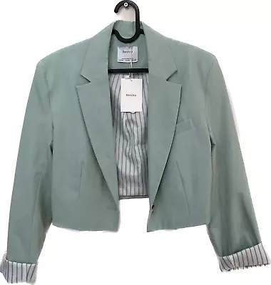 Bershka Mint Green Blazer Bolero Jacket Occasion Formal Lined Collar Size M • $37.34