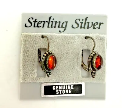 925 Sterling Silver Dangle Earrings Garnet Stone Drops Lever Backs MSRP $60 • $14