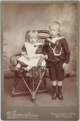 Cabinet Card Boy Sailor Suit Girl Dress Snowdon Kettering Antique Photo Chair • $6.15