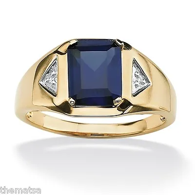 Mens 18k Gold Blue Sapphire Diamond Accent Over Sterling Ring 8 9 10 11 12 13  • $299.99