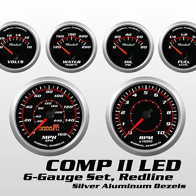 C2 Redline 6 Gauge Set Silver Bezels  5 Range Fuel Level Electric Speedo 2364 • $482.96