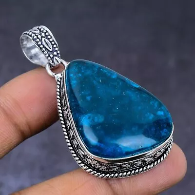 Natural Blue Amber Gemstone 925 Steling Silver Jewelry Pendant 2.05  Gift V681 • £9.64