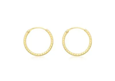 Diamond Cut 13mm Sleeper Hoop Earrings 9ct Yellow Gold • £56.53