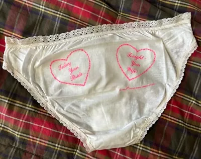 90s Vtg Bikini Brief Ladies Wedding Night Novelty Pamties Sz M Cotton Lace Trim • $22