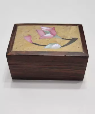 Trinket Box Flower Inlay Hardwood Box Soapstone Inlay Lid With Mother Of Pearl • $9.95
