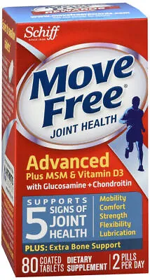 Move Free Advanced Glucosamine Chondroitin MSM Vitamin D3 Hyaluronic Acid 80 Ct • $32.53