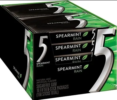 5 Gum Sugar Free Gum Spearmint Rain 15 Piece Pack (10 Packs) • $23
