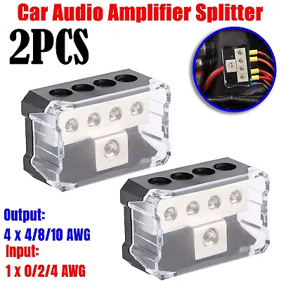 2Pcs Power Ground Amp Distribution Block 0/2/4 Gauge Input 4/8/10 Gauge Output • $12.95