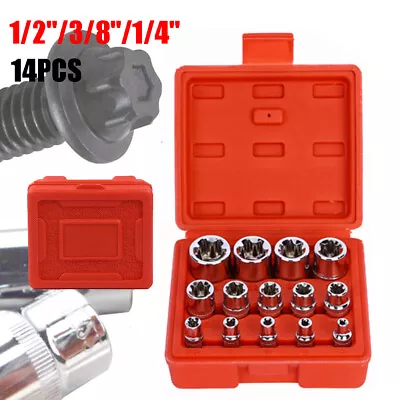 14 PC E Torx Star Female Bit Socket Set 1/2 /3/8 /1/4  Drive E4 -E24 • $14.49