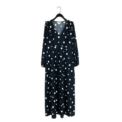 £4.99 • Buy Dorothy Perkins Maternity Black White Polka Dot Ruffle Maxi Dress - Size 8
