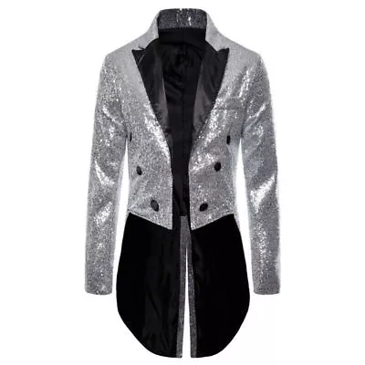 Mens Jacket Party Show Tux Dress Coat Blazers Sequin Tailcoat Swallowtail Suit • $44.56