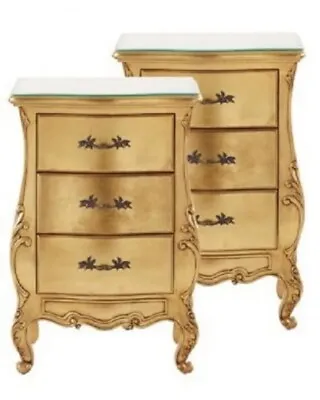 LE POMPADOUR GOLD BEDSIDE TABLE Three Drawer • £390