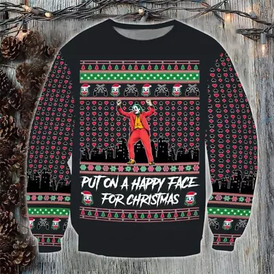 Put On A Happy Face For Christmas Joker Funny Premium 3D SWEATER Us Size • $41.95