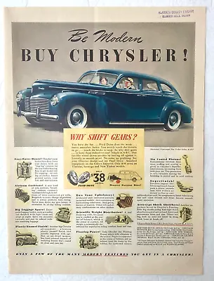 Chrysler Vintage Print Ad 1940 Fluid Drive Coated Piston Luggage Space Modern • $12.58