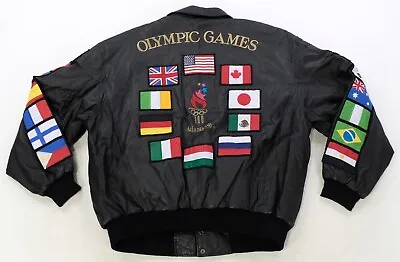 Rare Vintage AMERICAN TOONS Olympic Games XXVI 1996 Leather Jacket 90s Black XL • $99.99