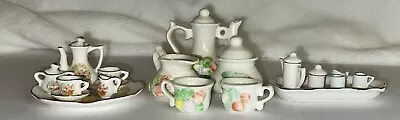 Lot Of 3 Vintage Porcelain Mini Tea Cup Sets Pitcher White & Floral W Gold Trim • $17.99