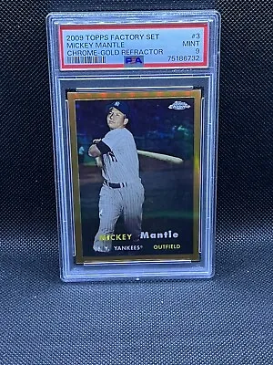 2009 Topps Factory Set Mantle Chrome Gold Refractor #3 Mickey Mantle 57T PSA 9 • $125