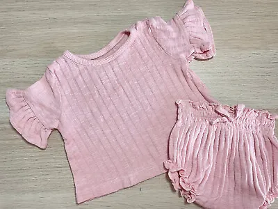 Baby Girl First Size 4.1 Kg George Pink Ribbed Summer Shorts Top 2 Piece Outfit • £5