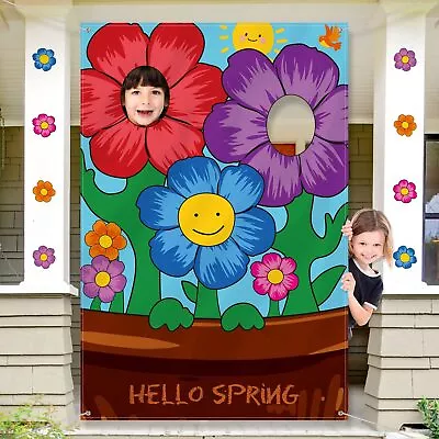 Flower Photo Door Banner Hello Spring Party Decoration Floral Face In Hole Ph... • $16.19