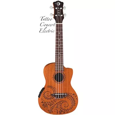 Luna UKE-TEC-MAH Tattoo Concert Mahogany Acoustic/Electric Ukulele W/ Preamp • $149