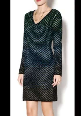 Missoni Dot Dress Blue Green Black Cutout Ombre Long Sleeve Knit Sheath Sz 44/8 • $29.95