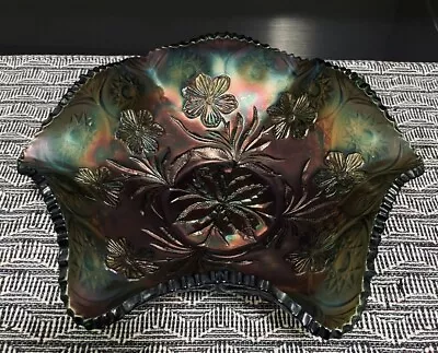 Antique Millersburg Green Carnival Glass Bowl Primrose Pattern • $54.99