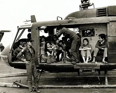 Huey With Evacuees USS Midway Operation Frequent Wind 8x10 Vietnam War Photo 301 • $8.95