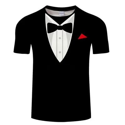 £2.75 • Buy Faux Tuxedo Suit Bow Tie Short Sleeve Tee Tops Women Men Casual T-Shirt 3D Print