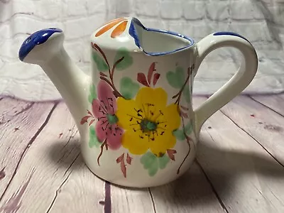 Ceramic Watering Can Made In Italy Hand Painted Yellow Pink Flowers Blue Spout • $19.95