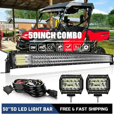 Offroad 50'' Front LED Light Bar Curved Flood Spot Combo Truck Roof Driving+Wire • $73.99