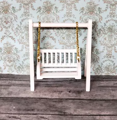 HALF SCALE Dollhouse White Wood Porch Swing Chair Outdoor Garden 1/24 • $10.85