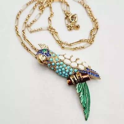 J. Crew Jeweled Parrot Tropical Bird Pendant Long Chain Necklace *PLEASE READ • $23