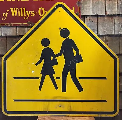 Old Vintage School Pedestrian Crosswalk Retired Reflective Sign Man Cave 36x36 • $125