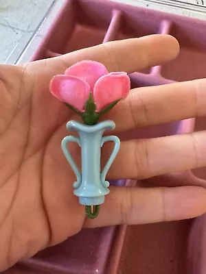 Vintage Brooch Vase Rose Plastic Corsage Quirky Whimsy Floral Unisex • $17.60