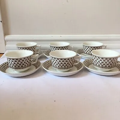 6 X Vintage Cups & Saucers By Adams Brown Shamrocks On White Ironstone Sharon • £22