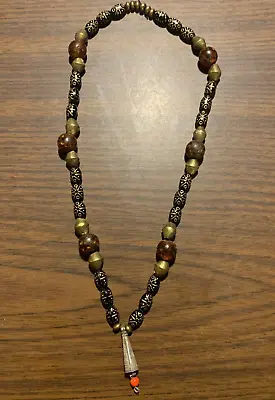 Vintage Nigerian Bead Necklace - African Trade Beads - Carnelian Brass Glass • $19