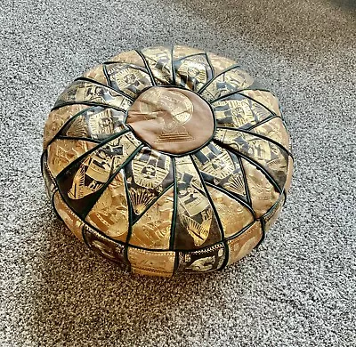 Vintage King Tut Egyptian Morrocan  Genuine Leather Ottoman Pouf • $59