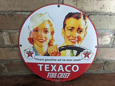 Vintage Texaco Fire Chief Gasoline Porcelain Gas Station Pump Motor Oil Sign 12  • $139.99