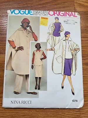 UNCUT Vogue Paris Originals Pattern 1376 Nina Ricci Cape/Poncho Size 8 • $16.99