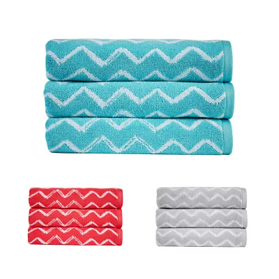 Christy Bath Hand Towels - Zig Zag Stripes 100% Combed Cotton Highly Durable • £6.29