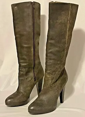 🍒 Frye 77343 Leather Harlow Campus 8 Gray Brown Wood Heeled Knee-High Boots 🍒 • $116.99