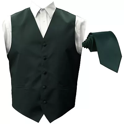 Dark Green XS - 6XL Solid Tuxedo Suit Dress Vest Waistcoat & Neck Tie Wedding • $26.36
