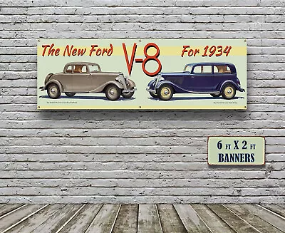 1934 Ford Dealer Garage Banner Hot Rod Flathead Deluxe Car Coupe Ford Sedan • $64.99